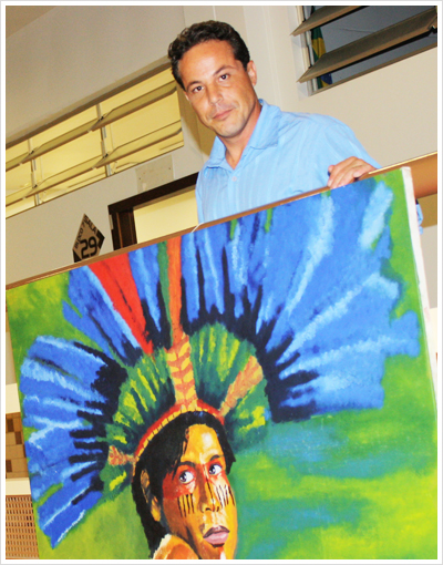 Artista do Mato Grosso expe quadros no Cesumar sobre cultura indgena